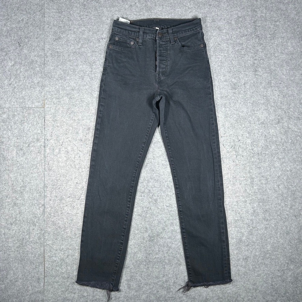 Levi's Denim Jeans Women 26 Black 501 Skinny High Rise Raw Hem Button Fly